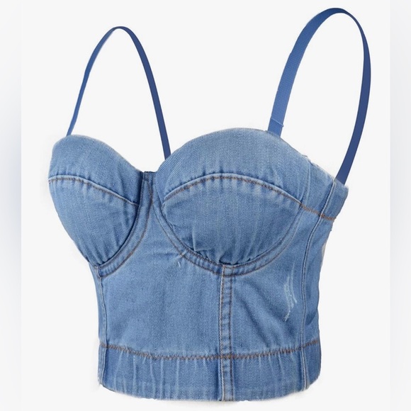 ELLACCI Tops - Ellacci Denim Nonslip Bustier Crop Top Corset Bra Detachable Straps XS/34B NWT